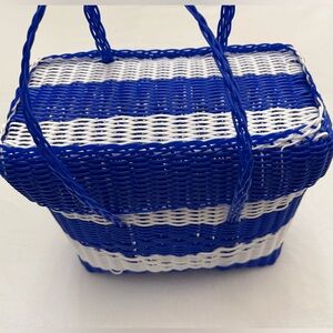 Blue and White Woven Handbag